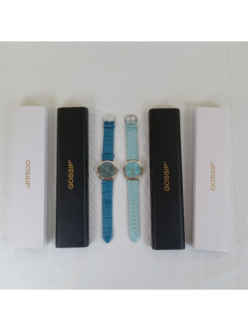 2 Gossip Women's Quartz Wristwatch Blue & Aqua Leather Stainless NEW BATTERIES